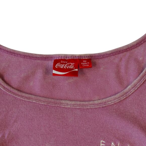 Coca Cola Embroidered Pink Tank Top Ruched Sides Size XS-S - Picture 3 of 4